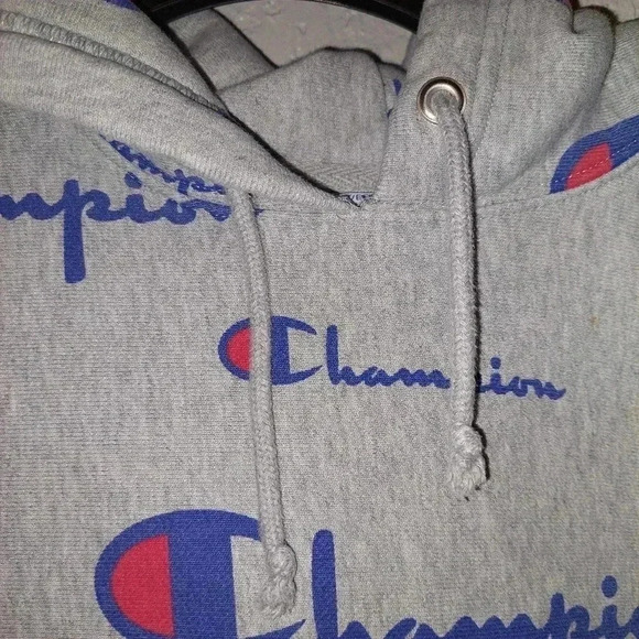 CHAMPION Reverse Weave Hoodie Mens M Sweatshirt All Over Print Sweater Gray - Picture 6 of 9